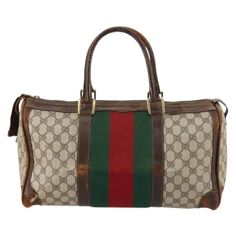 GUCCI GG Supreme Web Sherry Line Boston Bag PVC Beige Gold Red Auth hk3095 - Picture 2 of 16